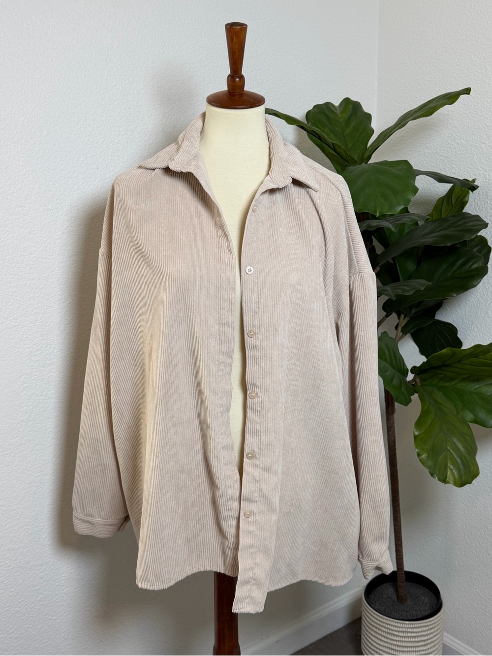OAK + FORT Light Beige Corduroy Shirt Jacket